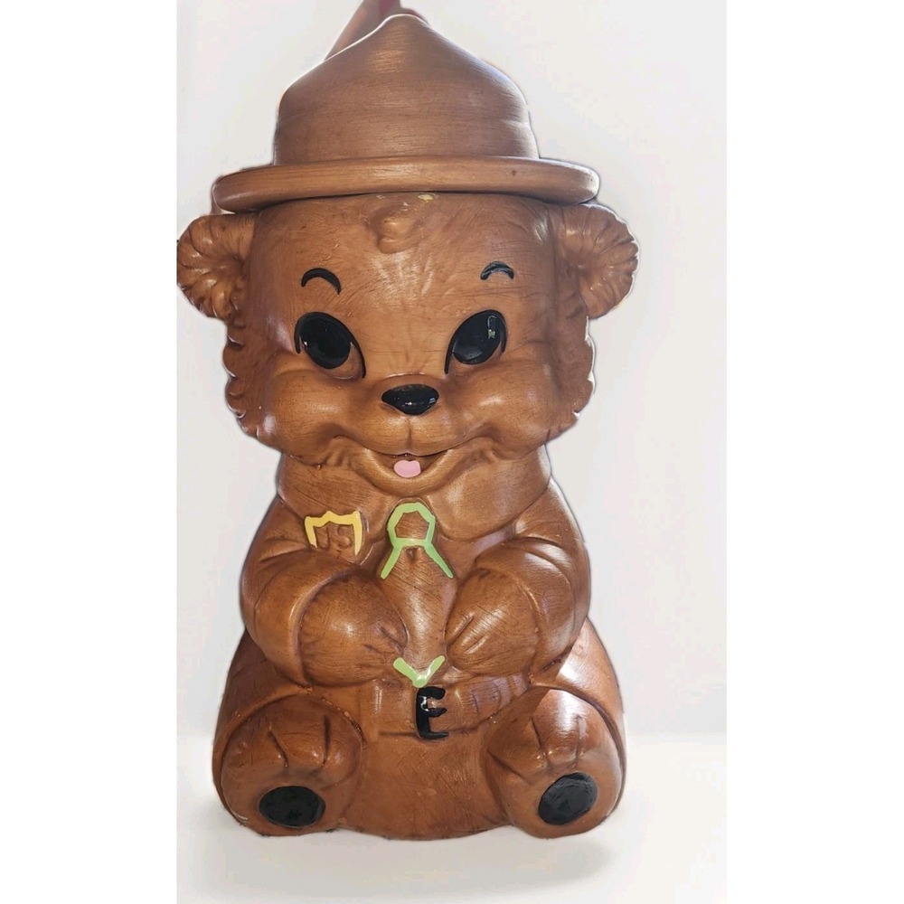 Vintage 1960's Smokey The Bear Ranger Ceramic Cookie Jar - Twin Winton Rare Camp